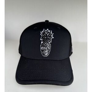 The Game - Embroidered Pineapple Skull Head - Black Fitted Trucker Hat, Size XL
